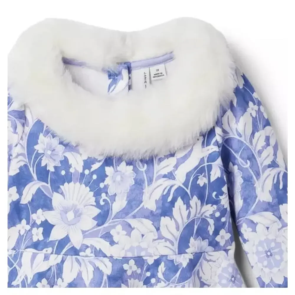 NWT❤️Janie and Jack FAUX FUR COLLAR FLORAL PONTE DRESS sz10